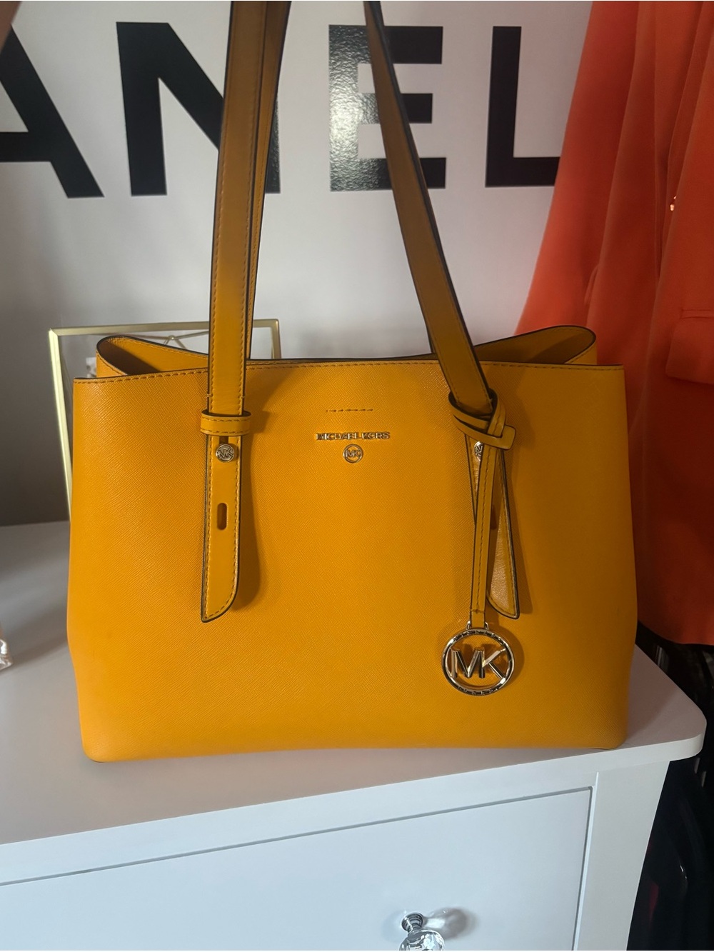 Michael Kors Yellow Saffiano Leather Tote with MK Charm